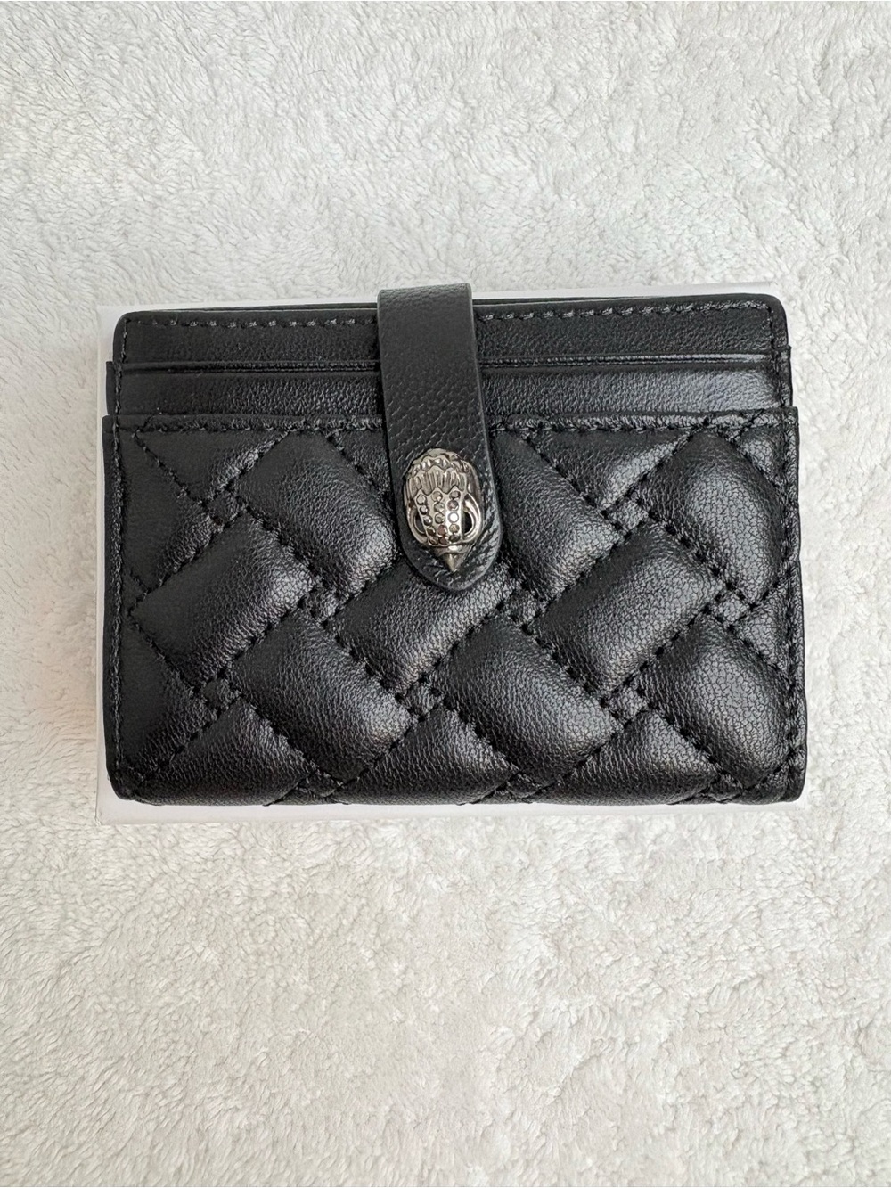 Kurt Geiger Black Quilted Leather Card Wallet with Silver Stud
